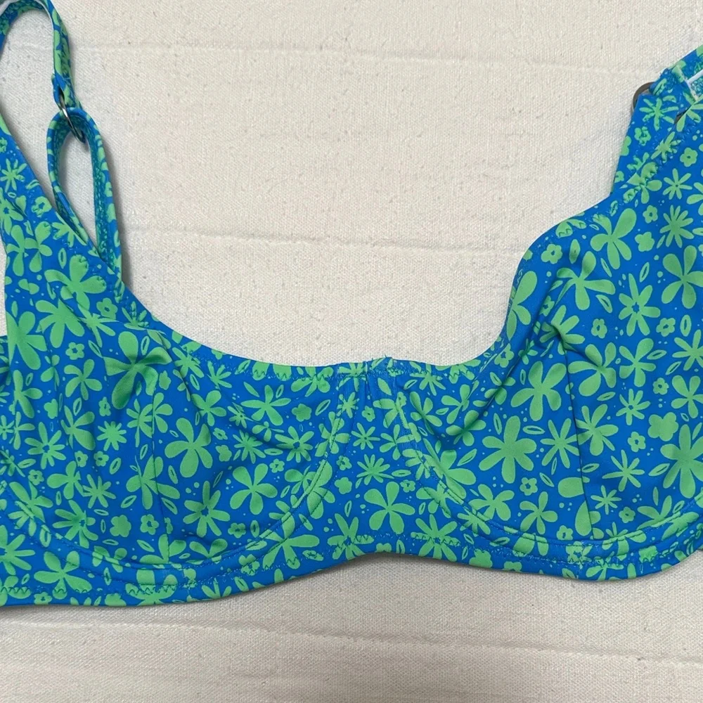 Floral Blue and Green Women's Swim Top - Picture 2 of 4